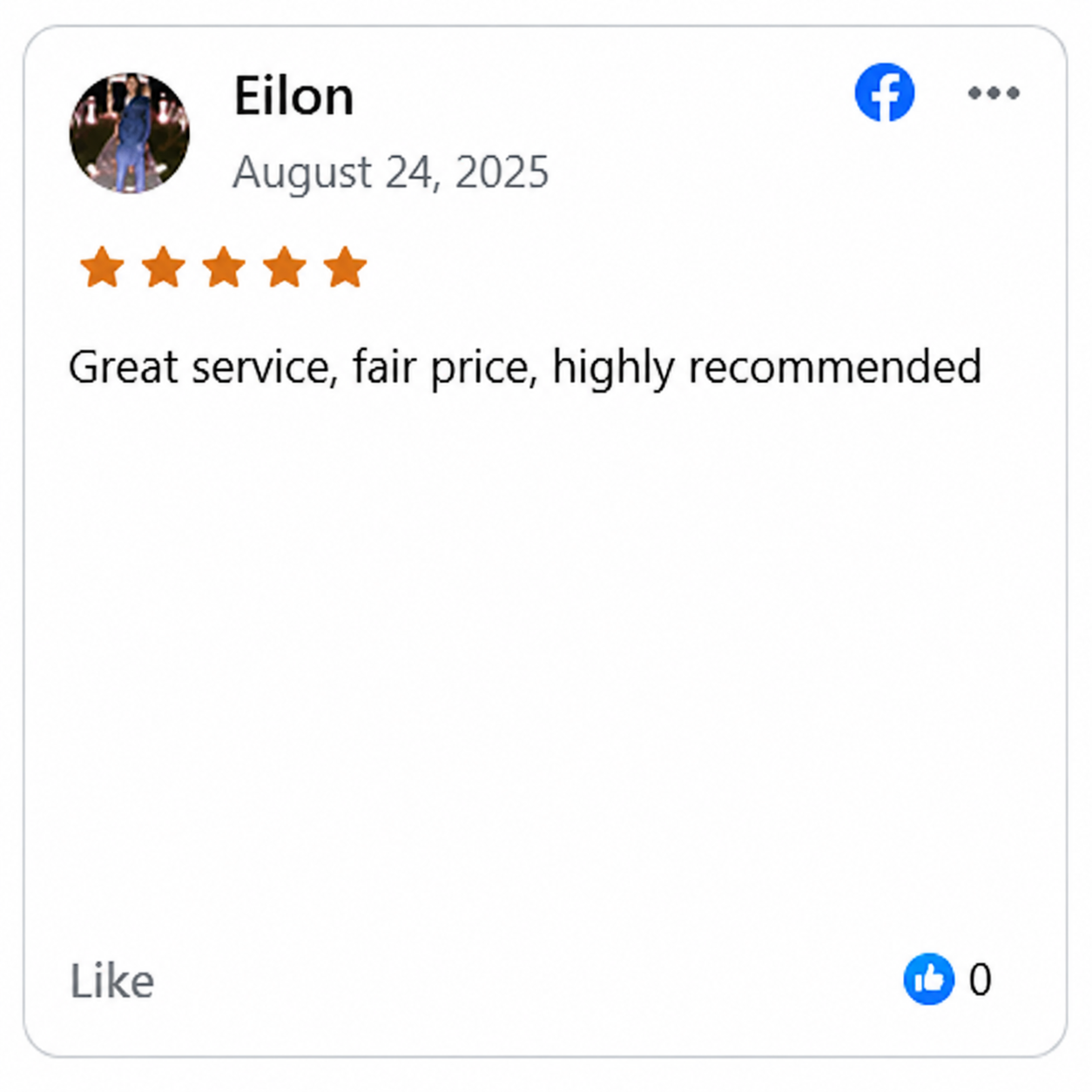 Facebook review screenshot from Eilon