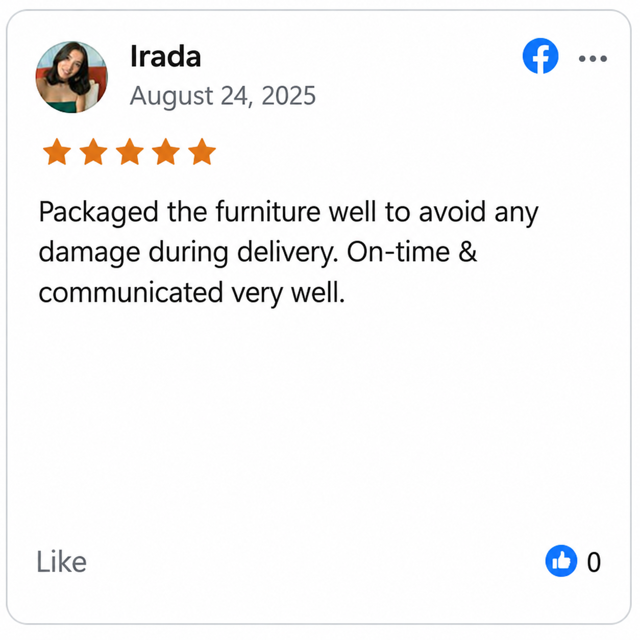 Facebook review screenshot from Irada