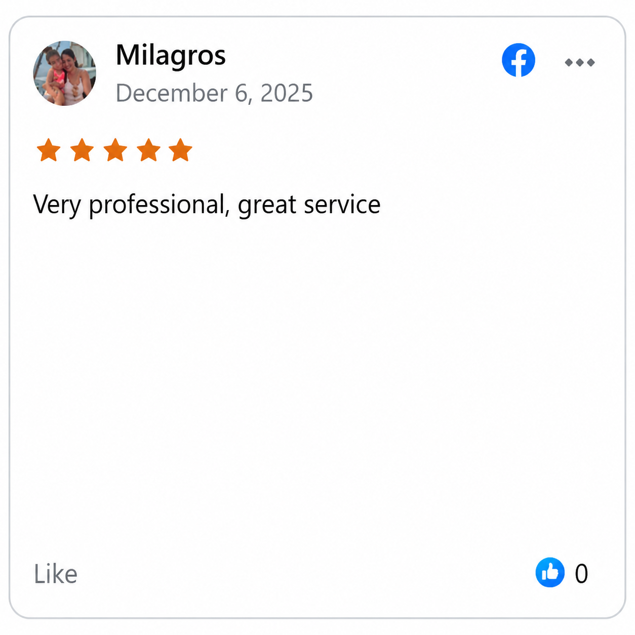 Facebook review screenshot from Milagros