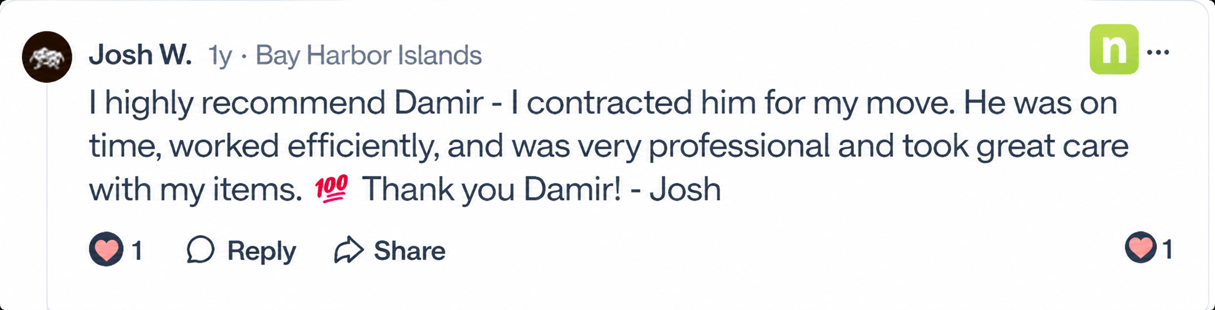 Nextdoor review screenshot from Josh W.