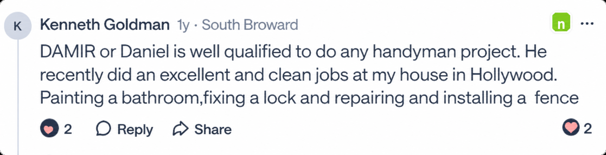 Nextdoor review screenshot from Kenneth Goldman