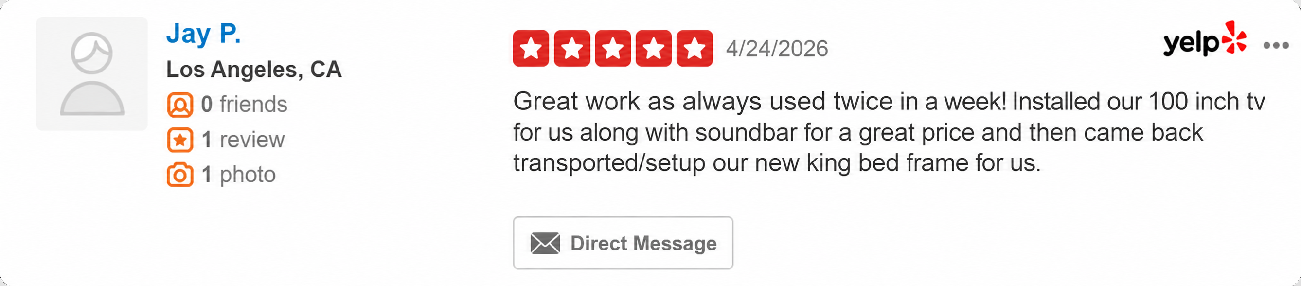Yelp review screenshot from Jay P.